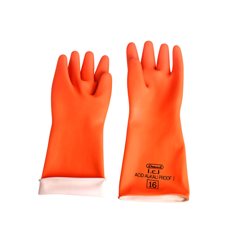 Industrial White Lined Orange Rubber Hand Gloves Superior Quality